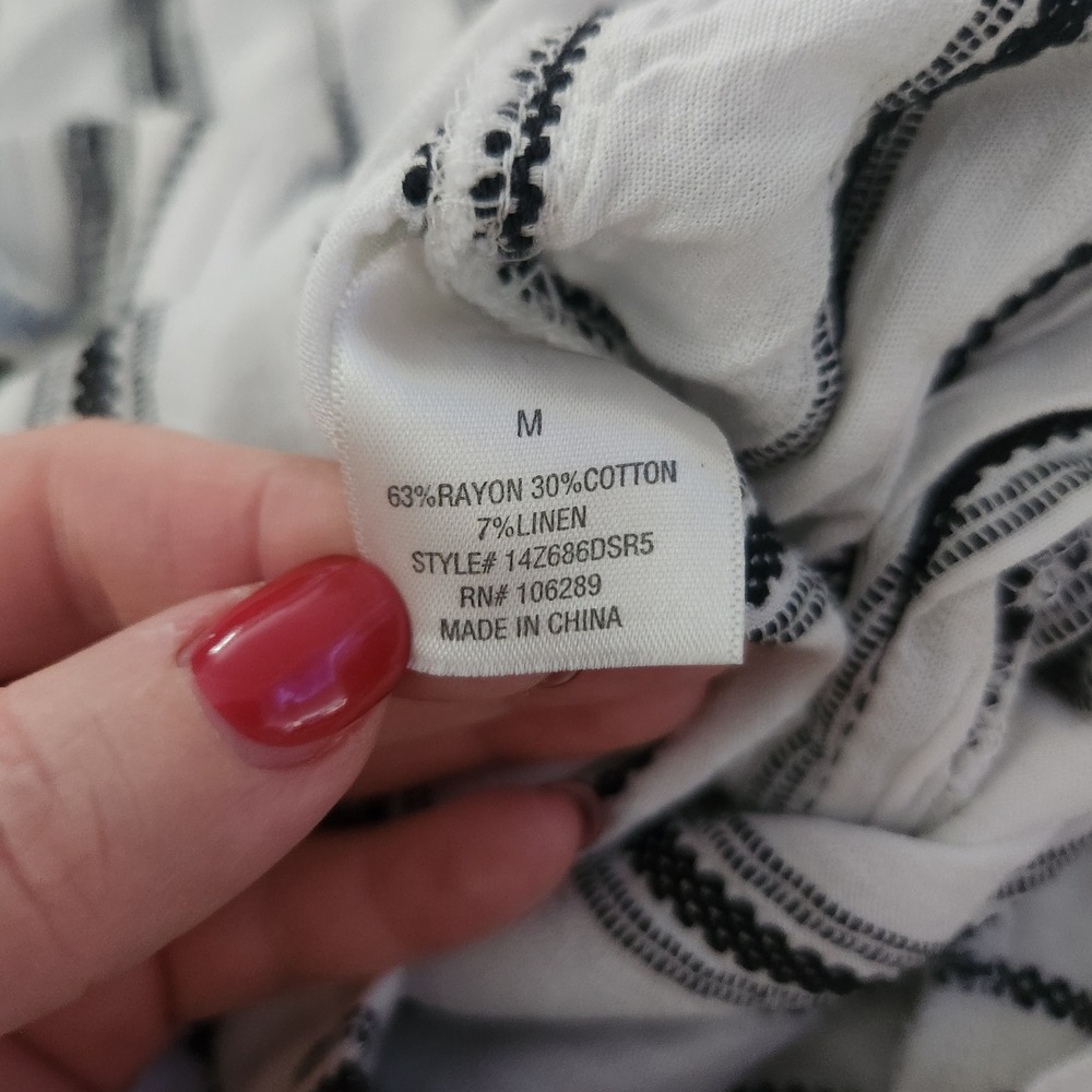 Blue Rain Womens Striped Wide Leg Cropped Pants Black White Linen Blend Medium‎ - Picture 3 of 8